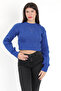 Women's Cobalt Blue Wafer Crop Knitwear Sweater - 1556 - 3