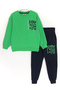 Boys Tracksuit Set - Long Sleeve, Front and Back Print, Brushed Green Navy