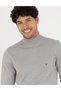 Hellgrauer Melange Slim Fit Halbrollkragen-Basic-Strickpullover 50276502-VR091 - 2