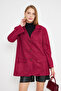 Women's Burgundy Collared, Pocketed, Buttoned, Padded Premium Suede Oversize Jacket Arm-25K001057 - 2