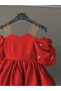 Special Design Red Tulle Strap Stone Detailed Balloon Sleeve Girl's Evening Dress - 2