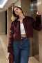 Claret Red Crew Neck Women's Faux Fur Coat Mg2176 - 8