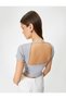 Back Low-cut T-shirt Crop Short Sleeve Ribbed Slim Fit