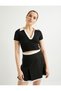 Polo Neck Crop T-Shirt Color Contrast Short Sleeve Slim Fit - 3
