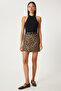 Mini Leopard Print Denim Skirt - Black Beige Lul0007 - 2