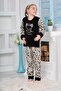 New Season Autumn/Winter Girls' Leopard Patterned Fleece Pajama Set 4103-Black - 5