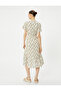 Floral Midi Dress Asymmetrical Cut Ruffle Short Sleeve V Neck Buttoned Lined - 4