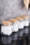 4-Piece Glass Bathroom Set with Wooden Cover Cotton Ear Cotton Tooth Floss Makeup Cotton Organize Set - 2