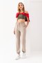 Women's Stone Color Modal Fabric High Waist Double Pocket Soft Textured Rubber Leg Detailed Sweatpants