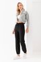 Women's Black Modal Fabric High Waist Double Pocket Soft Textured Rubber Leg Detailed Sweatpants - 5
