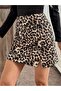 Polenista Leopard Patterned Lycra Short Skirt with Slit Detail - 5