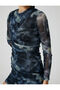 Tulle Mini Dress Draped Long Sleeve Tie-Dye Patterned Lined - 5