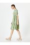 Balloon Sleeve Floral Dress Midi Length Comfortable Fit Crew Neck Textured