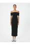 Madonna Collar Long Dress with Off-Shoulder Short Sleeves - 3