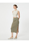 Midi Pencil Skirt with Slit Detail in Modal Fabric - 2
