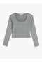 Long Sleeve T-Shirt U Collar Ribbed Pale Effect Cotton
