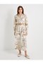 Midi Floral Shirt Dress Long Sleeve Buttoned With Belt - 3
