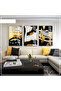 Hari̇kabi̇rev | Gray-Black-Gold Soft Color Abstract Set 02 | Framed Glass Table 3 Pieces Vertical