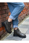 (Velma) Real Leather Lace-Up-Zipper Serrated Non-Slip Rubber Sole Ankle Boots - 3