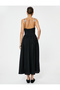 Long Strap Dress Thin Strap Viscous Fabric with Flower Applique Detail - 4