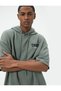 Sports Oversize Hooded Sweatshirt with Slogan Print, Short Sleeves, Long Length