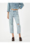 Short Straight Cut-Out Leg Jeans with Pockets - Multi-Fraying Eve Straight Jeans - 3