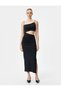 Evening Dress Asymmetrical Cut Window Detailed Draped Thin Straps Midi Length - 3