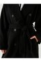Long Cashmere Coat with Buttons, Double Breasted, Belted Waist, Pockets - 5