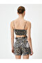 Leopard Print Jacquard Crop Top - Thin Strap and Standard Fit - 4