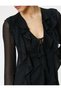 Ruffled Tulle Dress Glitter Mini Length Long Sleeve - 5