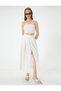 Midi Bell Skirt Flounce Pocket Detailed Floral Embroidered Viscose Mixed