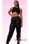 Women's Shardonlu Leather Trousers - Lace-Up Elastic Waist Leather Jogger Pants with Elastic Cuffs Black