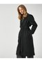 Hooded Long Stamp Coat with Pockets and Belted