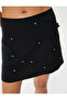 Linen Blend A-Line Mini Skirt with Bow Appliqué Detail - 5