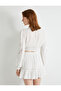 Crop Blouse with Balloon Sleeves, Front Tie, Embroidery Detail, Viscose - 4