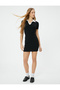 Polo Neck Mini Dress Short Sleeve Cotton Color Contrast - 2