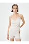 Pajamas Top with Thin Straps and Lace Detail Ribbed