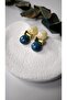 Blue&Cream Stone Zr Brand Gold Bead Earrings