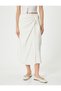 Midi Skirt with Tie Waist and Linen Blend - 3