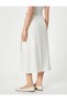 Midi Skirt with Tie Waist and Linen Blend - 4