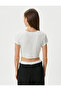 Printed Crop T-Shirt Knot Detailed Short Sleeve Crew Neck Slim Fit Cotton - 4