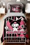 Black Pink Striped Heart Kuromi Patterned Single Baby Kids Duvet Cover Set - 2