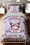 Purple Striped Player Kuromi Patterned Single Baby Kids Duvet Cover Set - 2