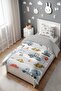 Blue Construction Vehicles Patterned Single Baby Kids Duvet Cover Set - 3