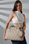 Beige Parachute Fabric Mini Wallet Detailed Quilted Patterned Crossbody Wide Women's Shoulder and Handbag - 4
