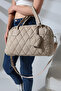 Beige Parachute Fabric Mini Wallet Detailed Quilted Patterned Crossbody Wide Women's Shoulder and Handbag