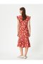 Floral Midi Dress Sitting Waistline Round Ruffled Watermelon Sleeve Slim Fit - 4