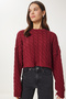 Crew Neck Knitted Motif Sweater Claret Red Lmx0040 - 4