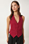 Fitted Crop Woven Vest Claret Red Lto0003 - 2