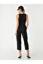 Satin Textured Sleeveless Jumpsuit - Belt Detailed - 4